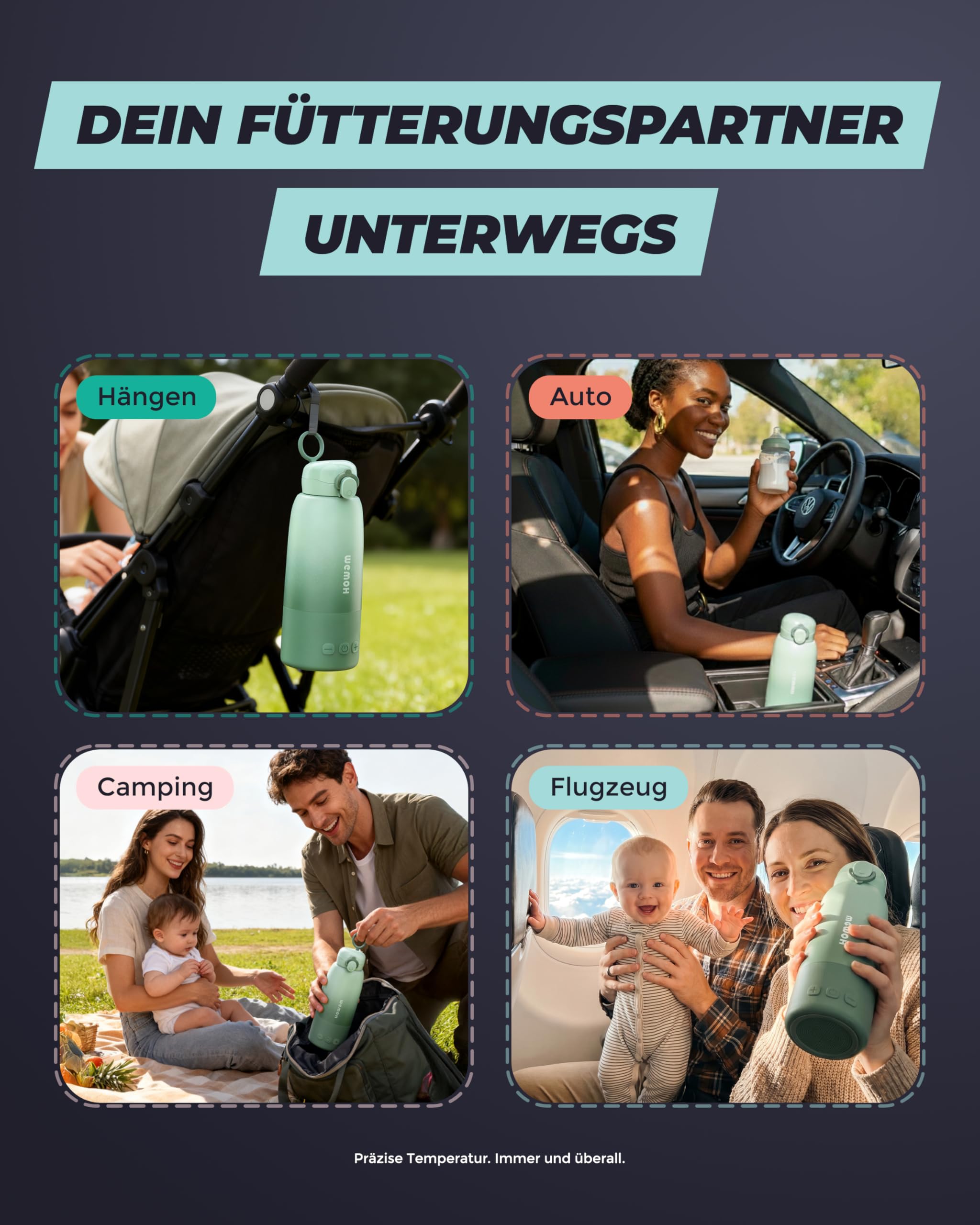 Tragbarer Flaschenwärmer Baby für unterwegs mit Selbstreinigungsfunktion, 100W Schnellaufwärmung, Präzise Temperaturkontrolle, 450 ml Kapazität, Akku für 2–3 Erwärmungen einer vollen Flasche