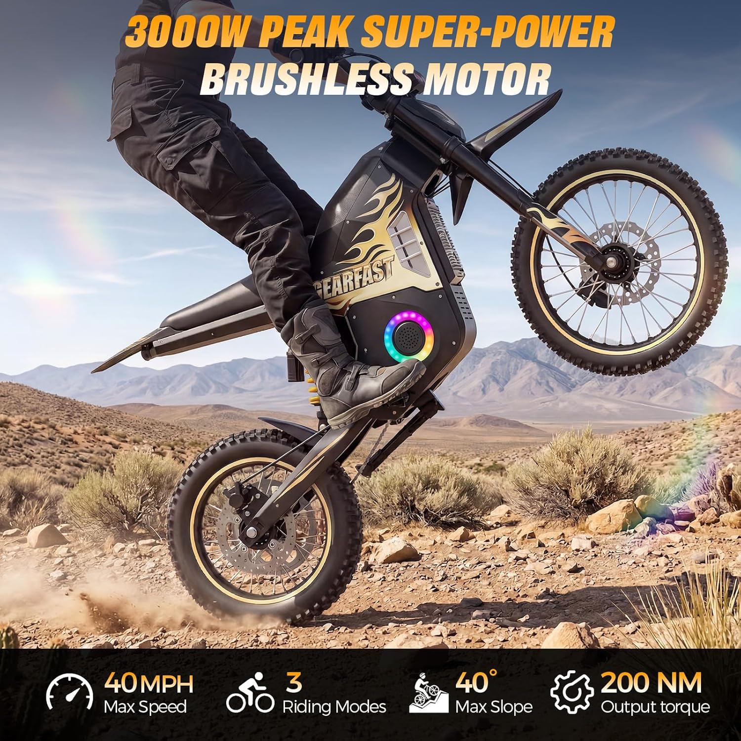 Electric Dirt Bike, 14"/12" Fat Tire 3000W Peak 40 MPH Electric-Motorcycle with 48V 23.4AH Battery Dual Hydraulic Brakes Mountain Off-Road EBike for Teens Adults
