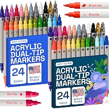 ARTISTRO School Project & Teachers Must Have Bright & Bold 48Pack Acrylic Paint Marker Set DualTip Dot, Fine, Brush - MultiSurface Budget Bundle