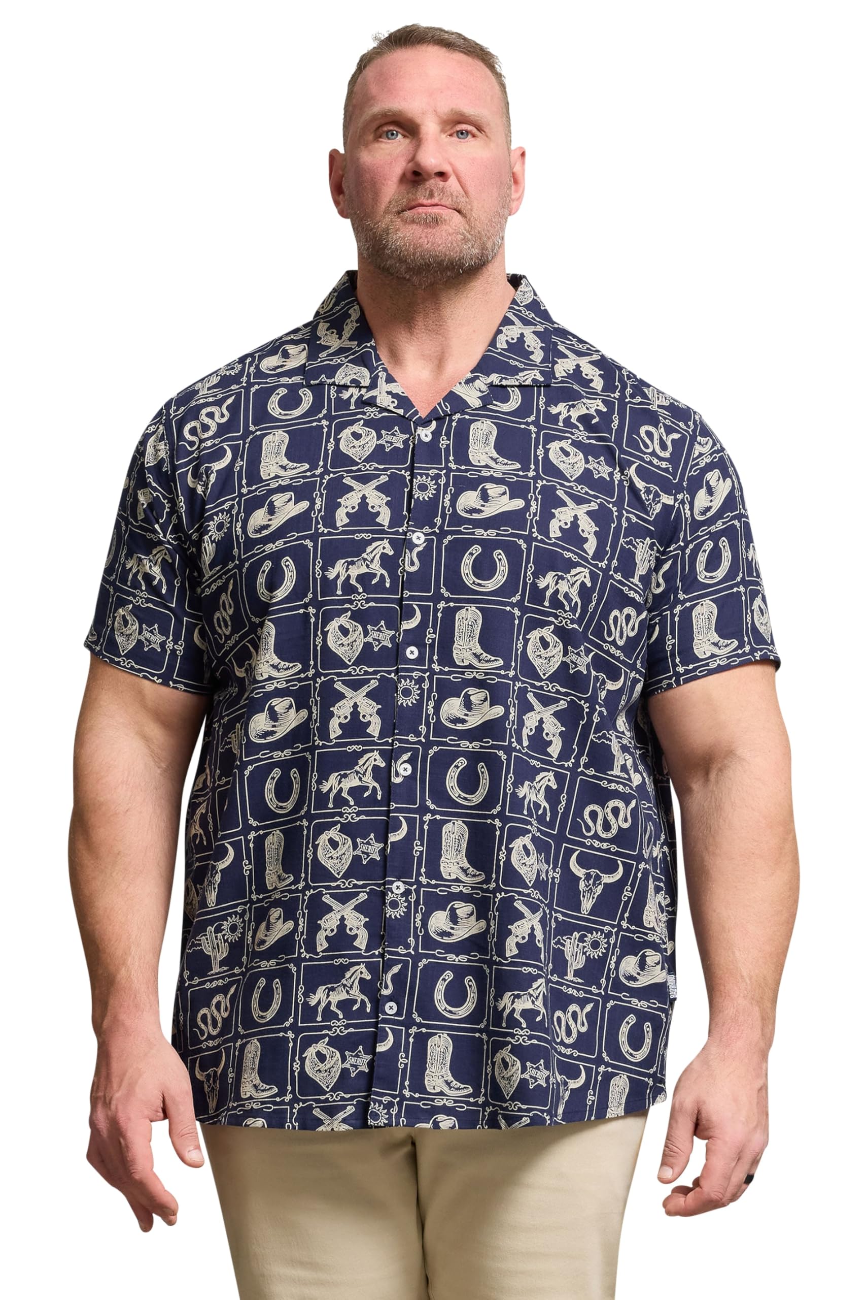 Badrhino Men's Navy Big & Tall Blue Country Print Shirt - Plus Size Curve