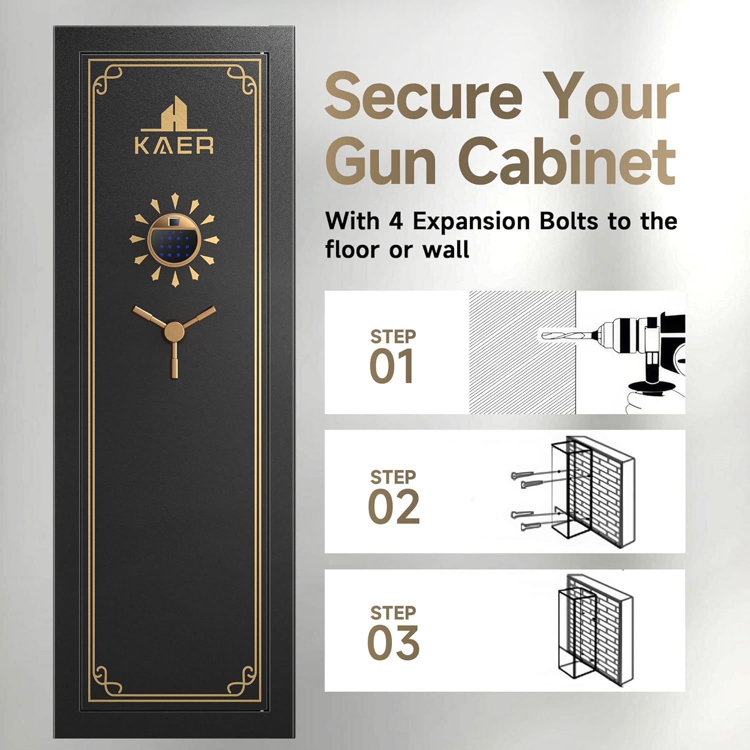 KAER 20 Biometric Gun Safe, Wider and Deeper Fingerprint Gun Safes for Rifle and Pistols, Large Quick Access Heavy-Duty Gun Cabinet for Firearm Ammo with Removable Shelf & Gun Rack, Assembled