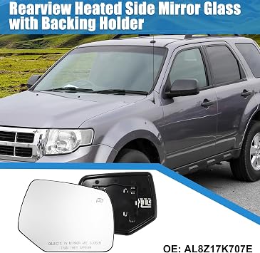 Car Rearview Right Side Heated Mirror Glass for Ford Escape 2008-2012 AL8Z17K707E Replacement Heated Mirror Glass with Backing Holder