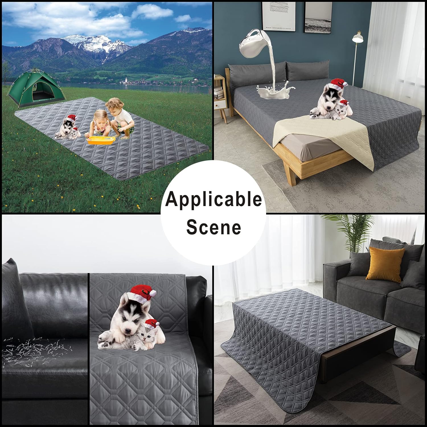 CLEAN ELF 2022 New 100% Waterproof Dog Bed Cover, 52x82 Inches Gray, Sofa Cover Anti-Slip, Reusable Changing Pad, Washable Camping Mat for Pets/Kids/Dog/Cat,Embroidery Thread Blanket Indoor/Outdoor : Pet Supplies