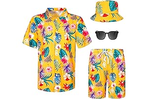 4Pcs Men's Hawaiian Shirt and Short Set: Perfect Tacky Tourist Costume for Adults