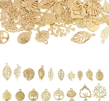 18 Styles Tree Leaf Charms Tibetan Branch Leaves Charms Metal Leaf Filigree Pendants Antique Gold Vintage Leaf Pendants for Earring Bracelet Necklace Keychain Jewelry Making 36pcs