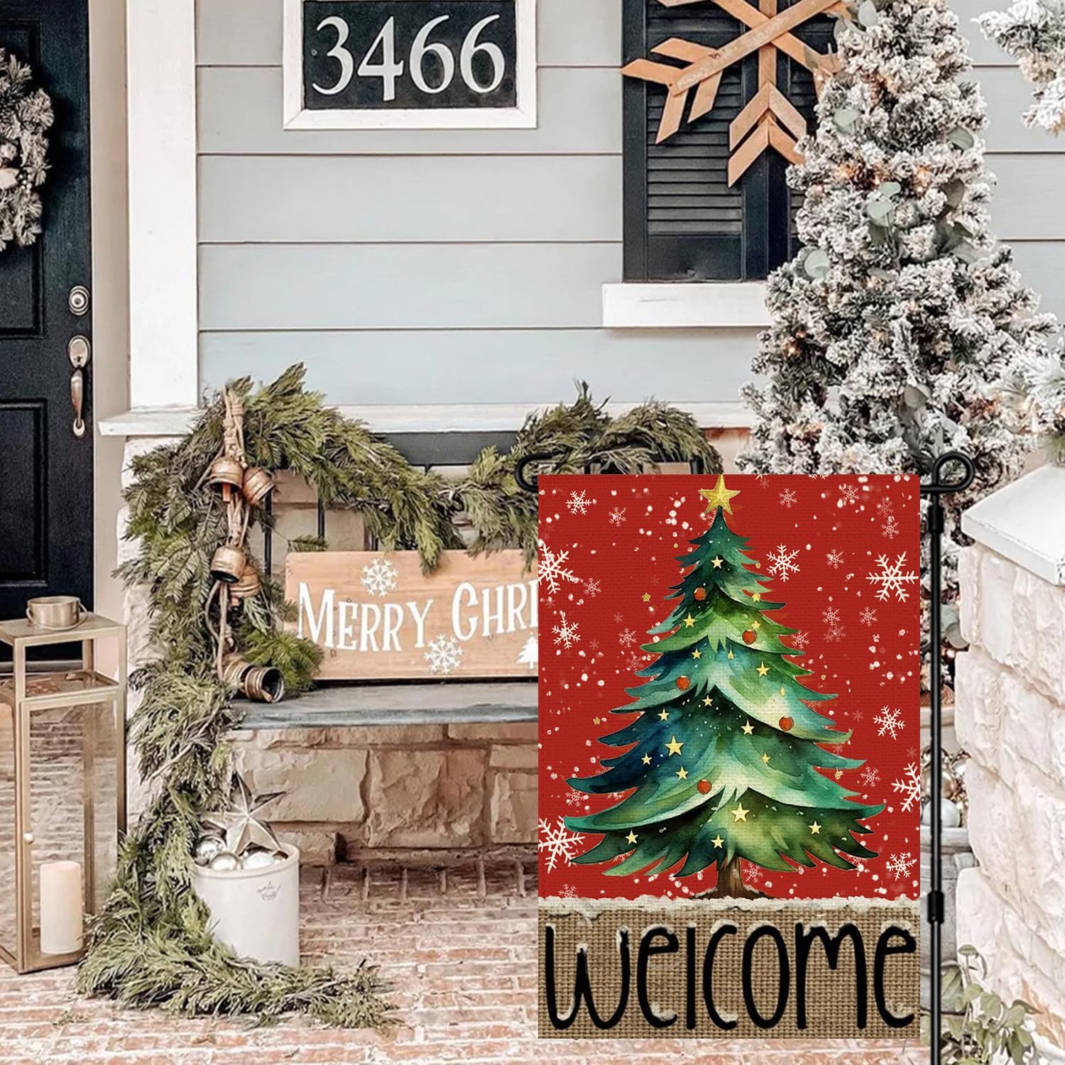 Christmas Tree Welcome Garden Flag 12x18 Inch Double Sided Red Small Outside Winter Snowflake Seasonal Holiday Yard Porch Outdoor Decoration - Image 2