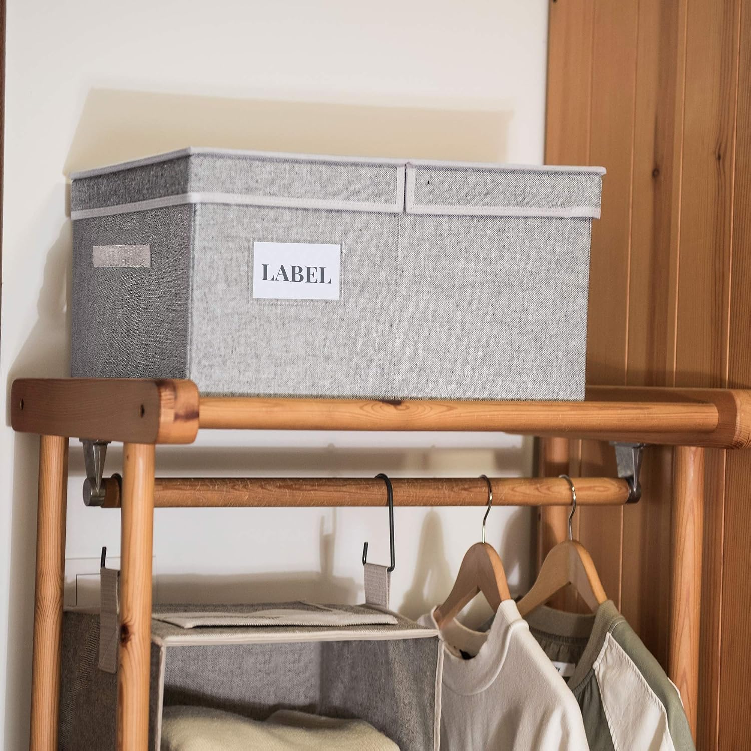StorageWorks Storage Baskets with Lid and Handles, Decorative Closet Storage Boxes, Storage Organizer for Shelf, 2-Pack, Gray