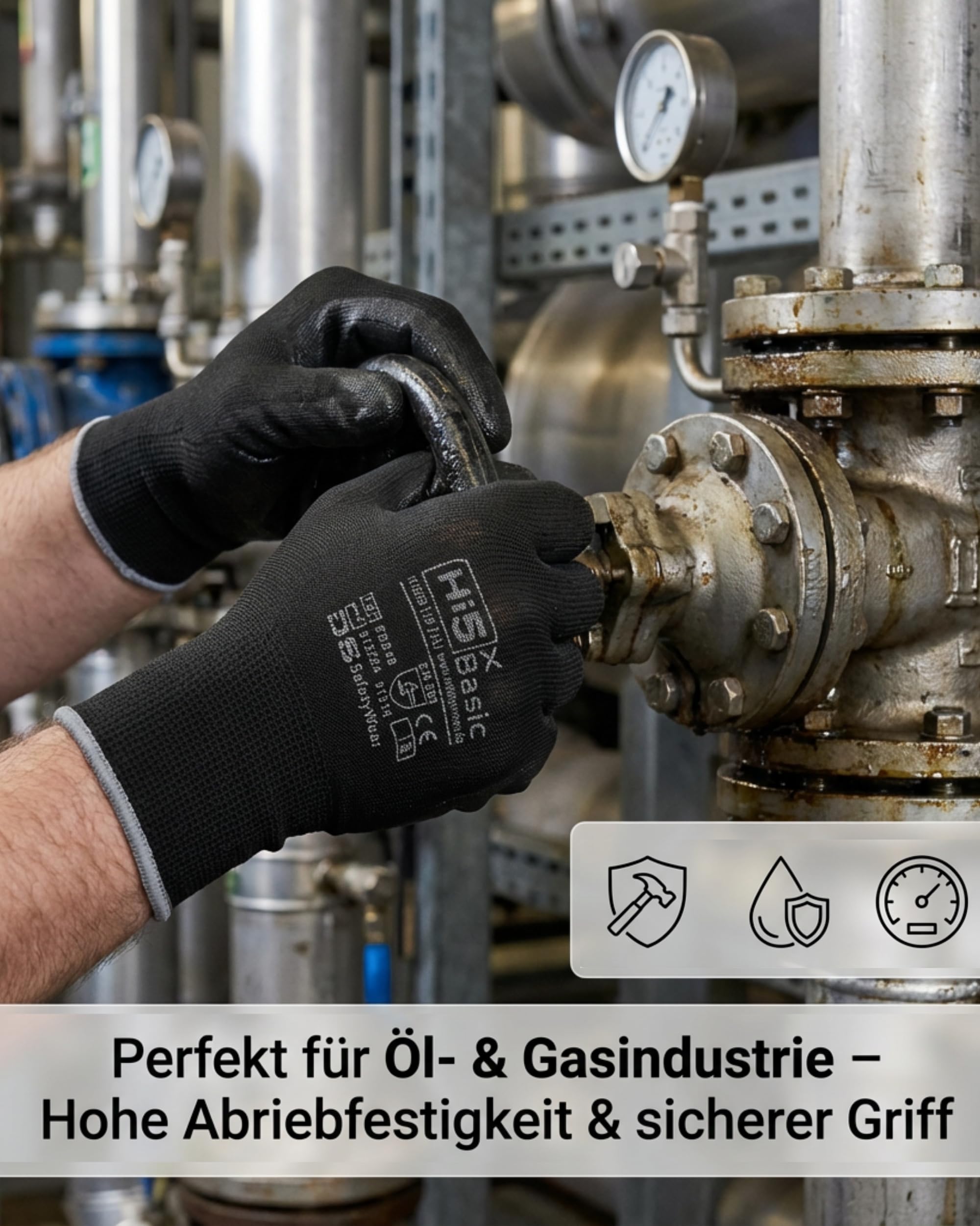 Hi5 X-Basic Arbeitshandschuhe – 13G Polyester – PU-Handflächenbeschichtung – ergonomisch & flexibel – EN 388:3131X – schwarz (S, 120, stück)