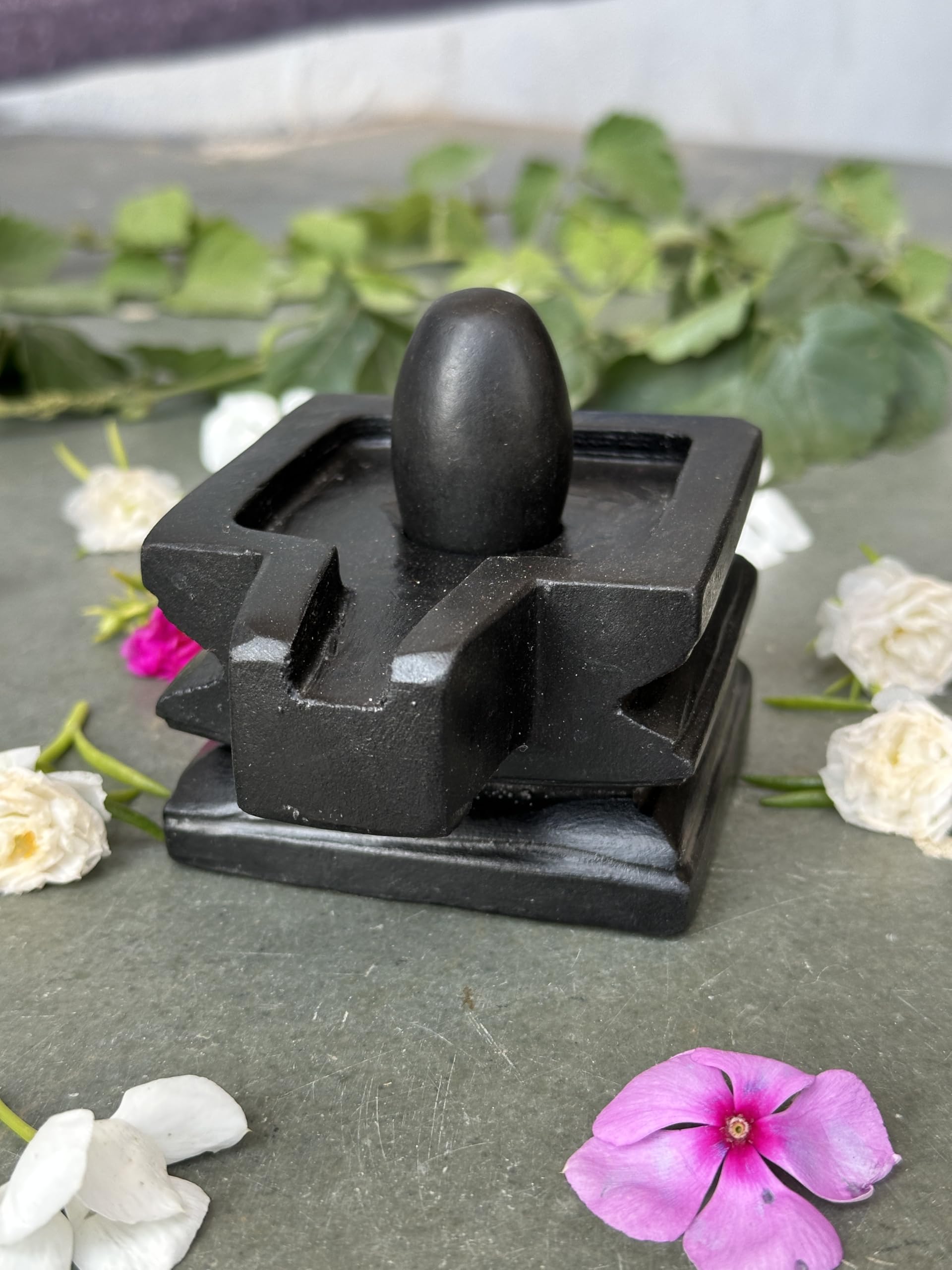 Shivam VASTU AKAL 1.5 inch Original Narmadeshwar Narmada Shivling with 3 inch Narmada Stone Yoni Base Jaladhari (Black Shivling, Black Square Jaladhari)-image-23