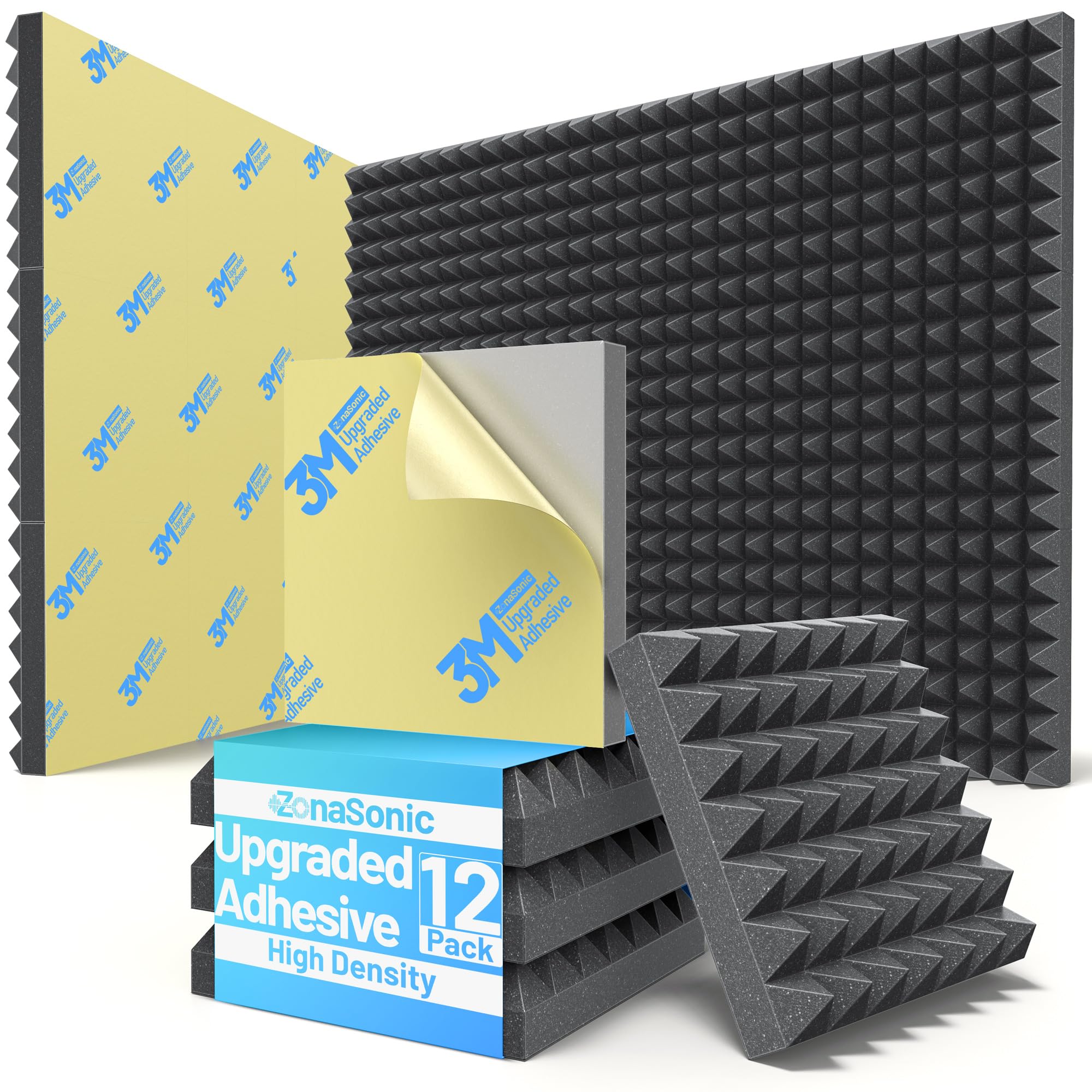 Photo 1 of ZonaSonic Sound Proof Foam Panels - 12 Pack Black Pyramid Acoustic Treatment