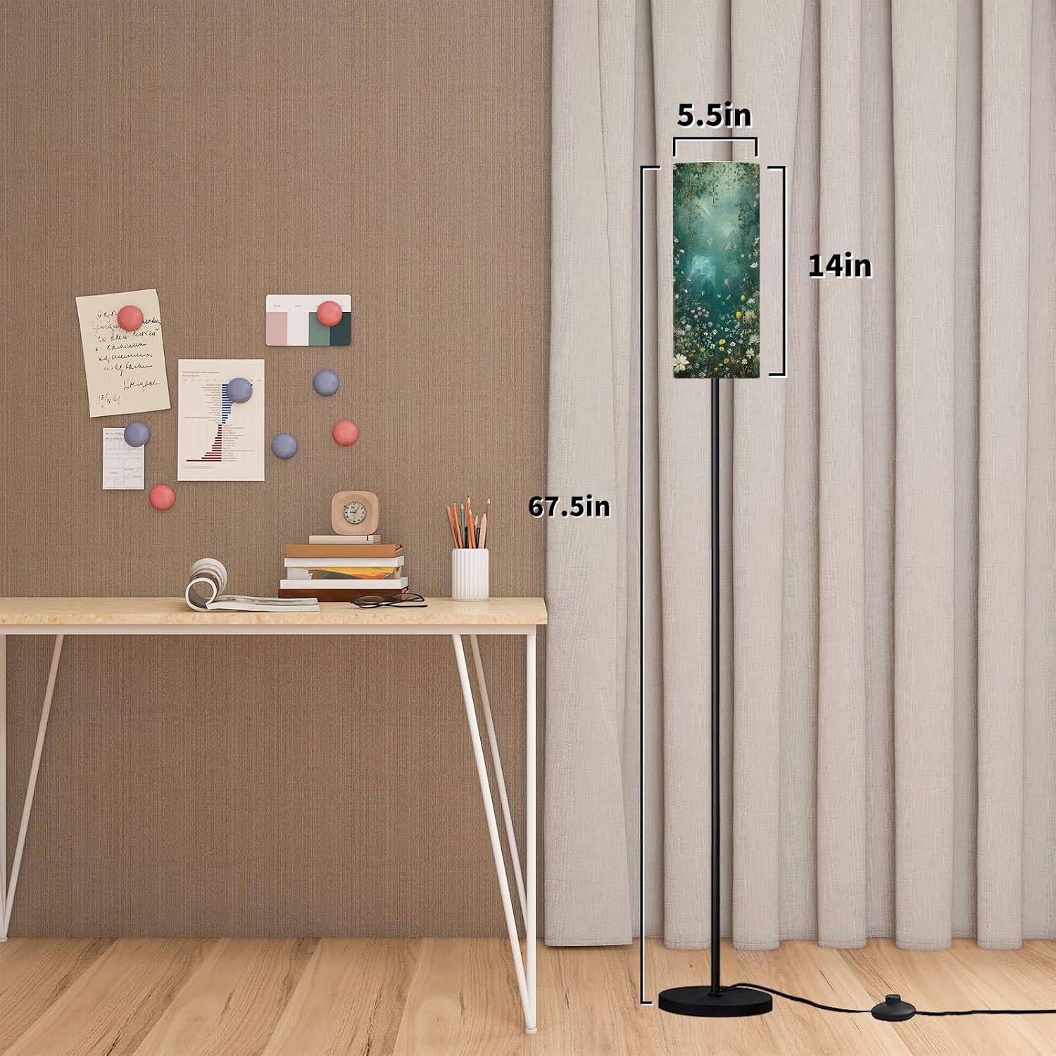 Modern Floor Lamps for Living Room Intricate Stained Glass Wildflowers Sunlight Standing Lamps with Linen Lampshade Tall Lamp Metal Pole Lamp for Bedroom Office Reading