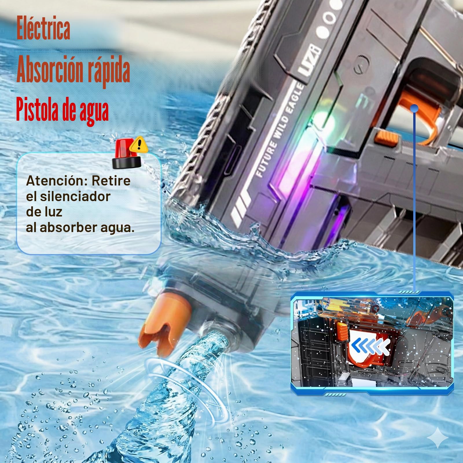Pistola De Agua EléCtrica para NiñOs, Pistola Agua De Largo Alcance | Electric Water Gun Con Luz Led 800ml Juguetes Para Fiestas En La Playa Y En La Piscina, Regalos Para Adultos NiñAs Pack de 2