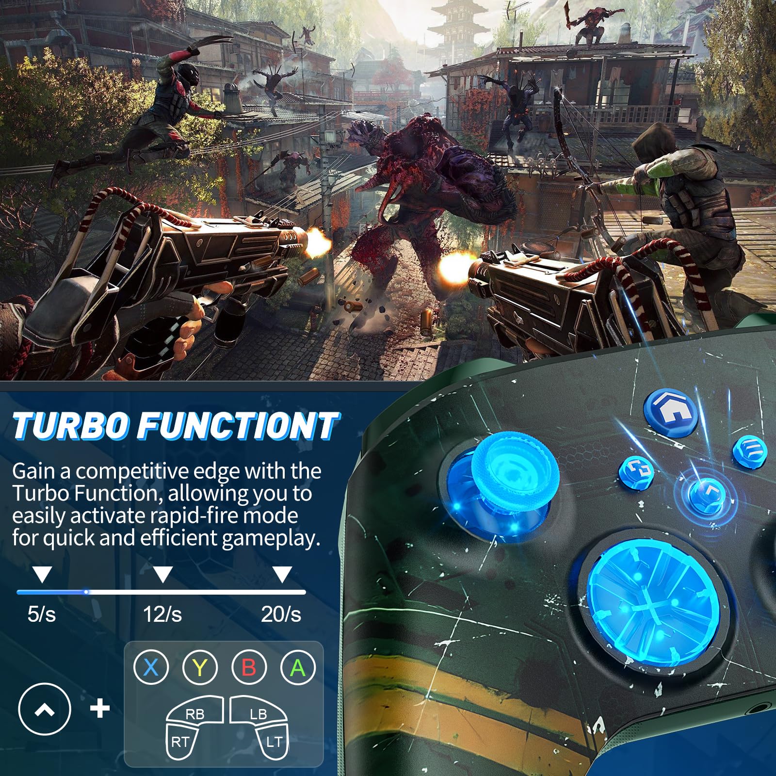 Dinosoo Wireless Controller für Xbox Series X|S, Xbox One, PC, iOS/Android, Bluetooth Kabelloser Gamepad Dual Vibration, TURBO, 3,5mm Audiobuchse, Macro