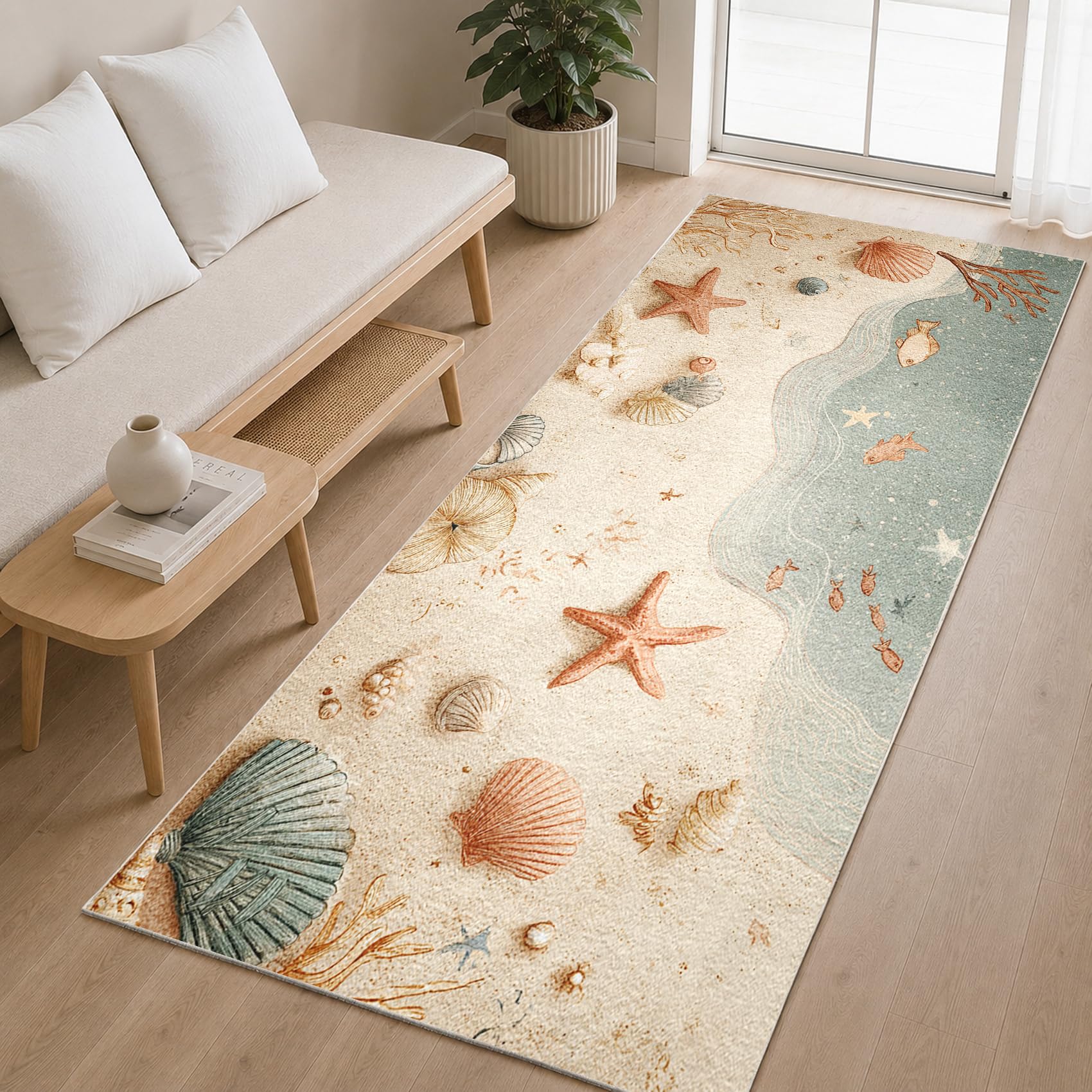 Tapis de Passage Plage de Mer pour Cuisine et Salon - Ambiance Bord de Mer