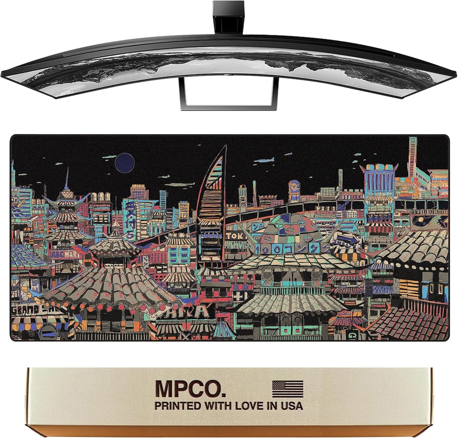 MPCO. Masterpiece Large Gaming Desk Pad - 36" x 17" Duraglyde Fabric Ichiba-Night Desk Mats - Washable, Smooth Glide for Precision Gaming & Work