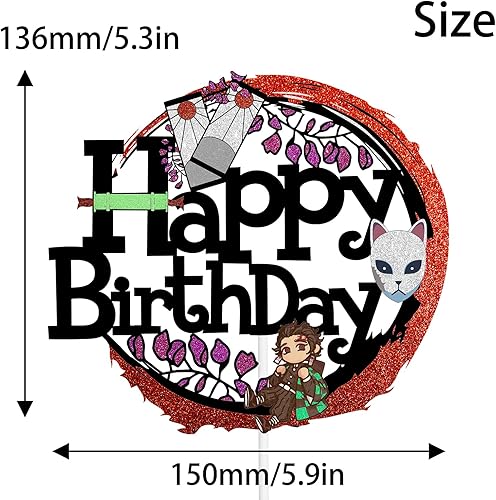 Miniatura 2 de Decoración para pastel de cumpleaños con temática de anime, decoración de fiesta de niño y niña con purpurina negra, suministros de decoración de