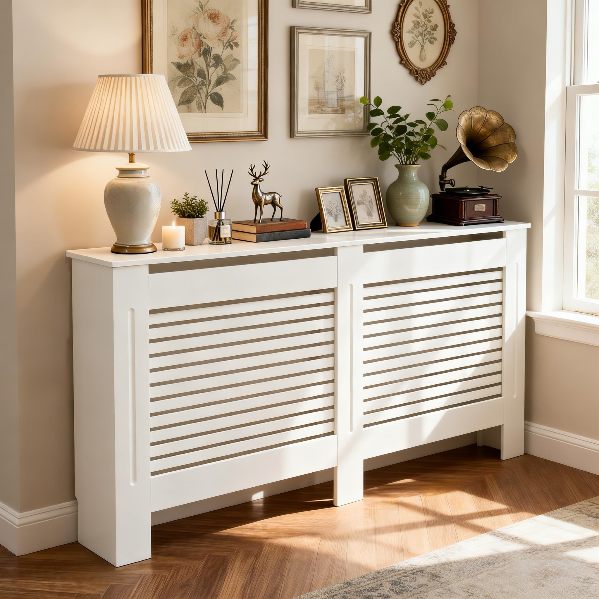 FATIVO 90cm Tall Radiator Cover Extra Height White MDF Horizontal Slat