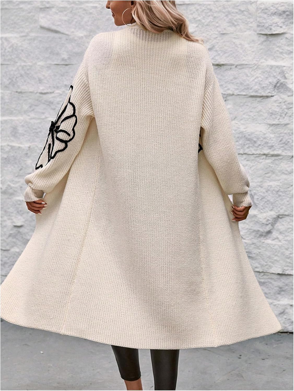 Women's Floral Long Cardigan Chunky Duster Cardigans Oversized Open Front Cozy Sweater Fall Coat - Image 2