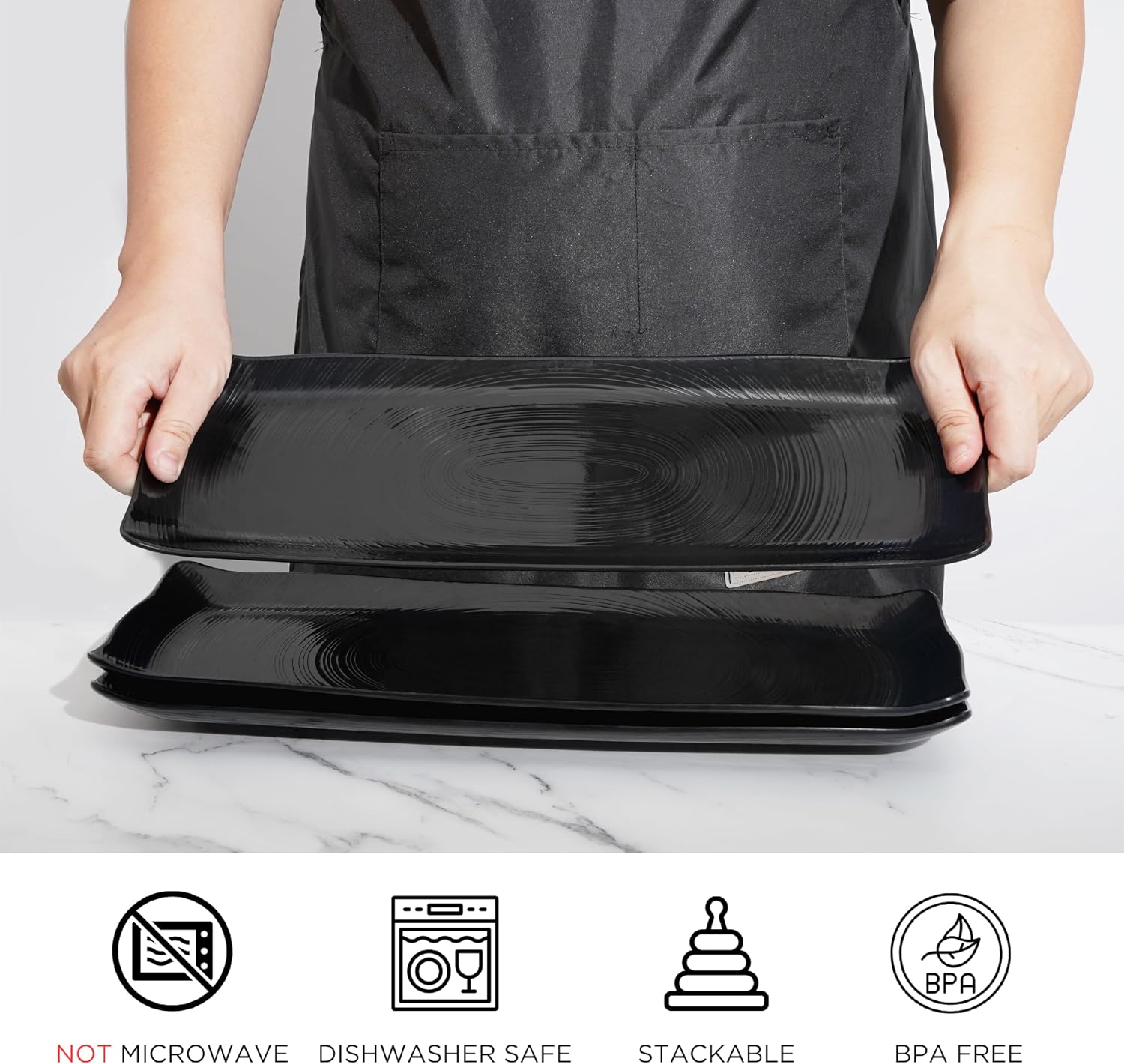 TP 16" Melamine Serving Trays Set of 3, Black Rectangular Platters