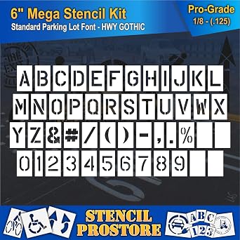 Curb & Median Stencils - 6 inch MEGA Alpha/NUM Set - 64 Piece - 6" x 4" x 1/8" 128 mil - Pro-Grade