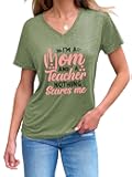 I'm A Mom and A Teacher Nothing Scares Me Shirt Funny Graphic Tee for Women, V-Neck Inspirational Teacher Tops