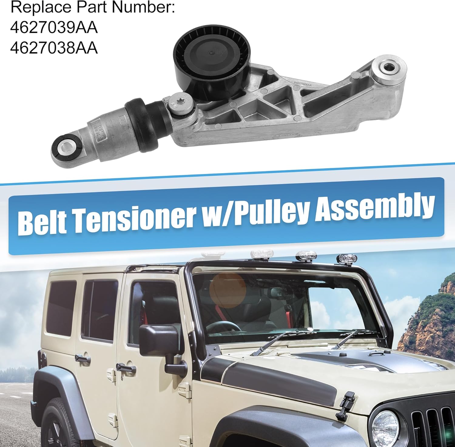 X AUTOHAUX Belt Tensioner W/Pulley Assembly for Jeep Wrangler 3.6L V6 2012-2017 for Jeep Wrangler JK 3.6L V6 2018 No.4627039AA/4627038AA