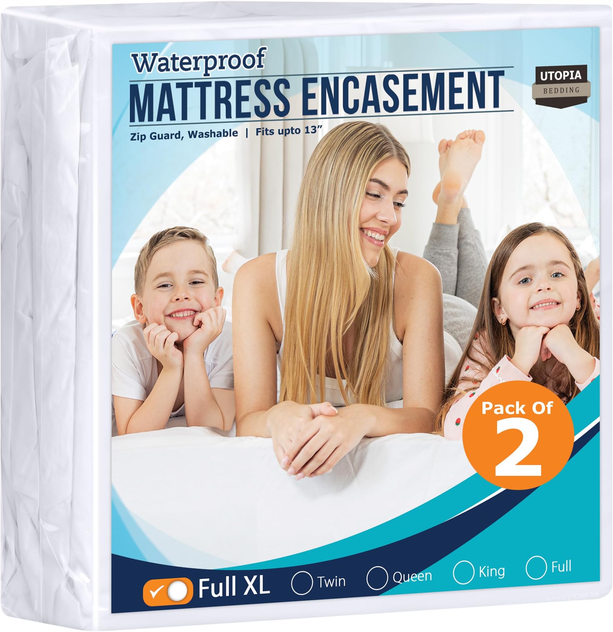 Utopia Bedding Zippered Mattress Encasement Full XL - 100% Waterproof and Bed Bug Proof Mattress Protector - Absorbent, Six-Sided Mattress Cover (Pack of 2)