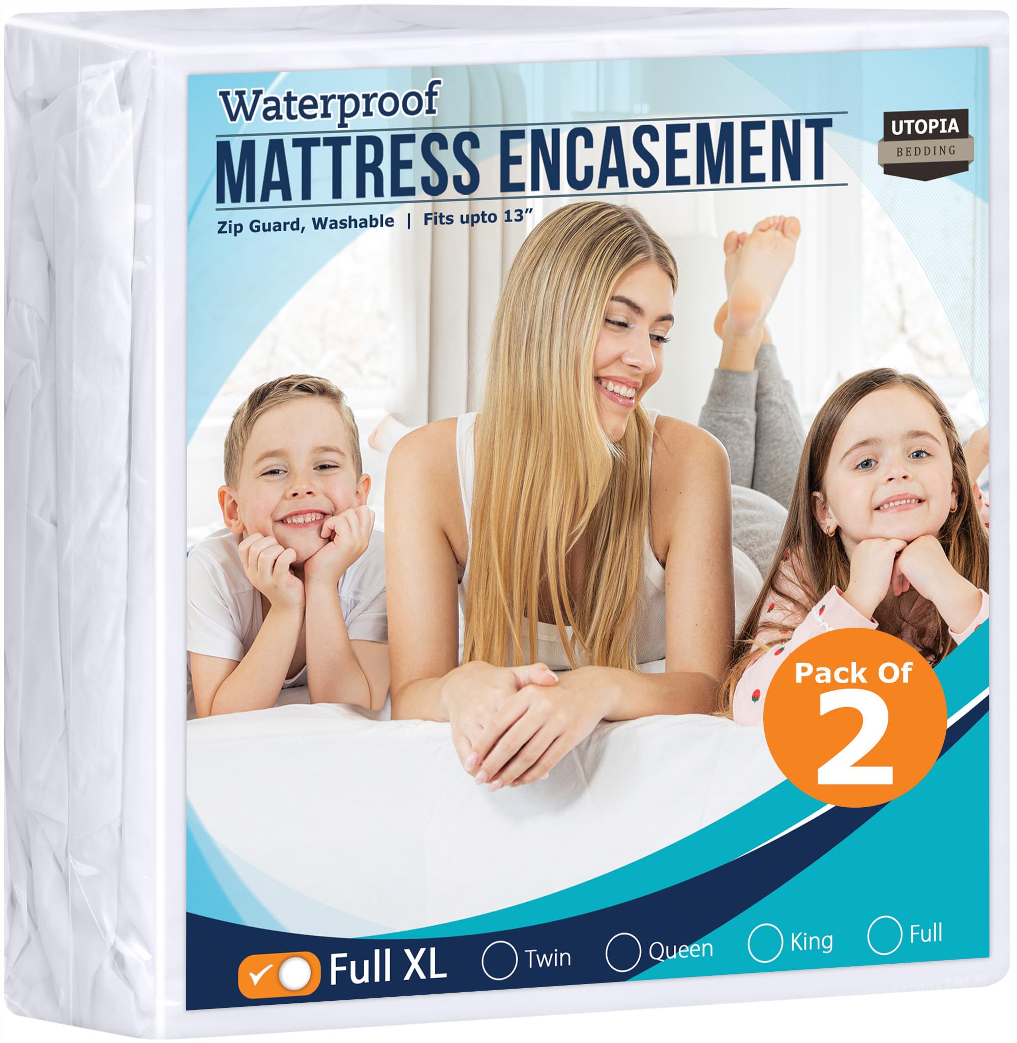 Utopia Bedding Zippered Mattress Encasement Full XL Size (Pack of 2), 100% Waterproof, Dust Mite and Bed Bug Proof Mattress Protector, Absorbent 6-Sided Mattress Cover