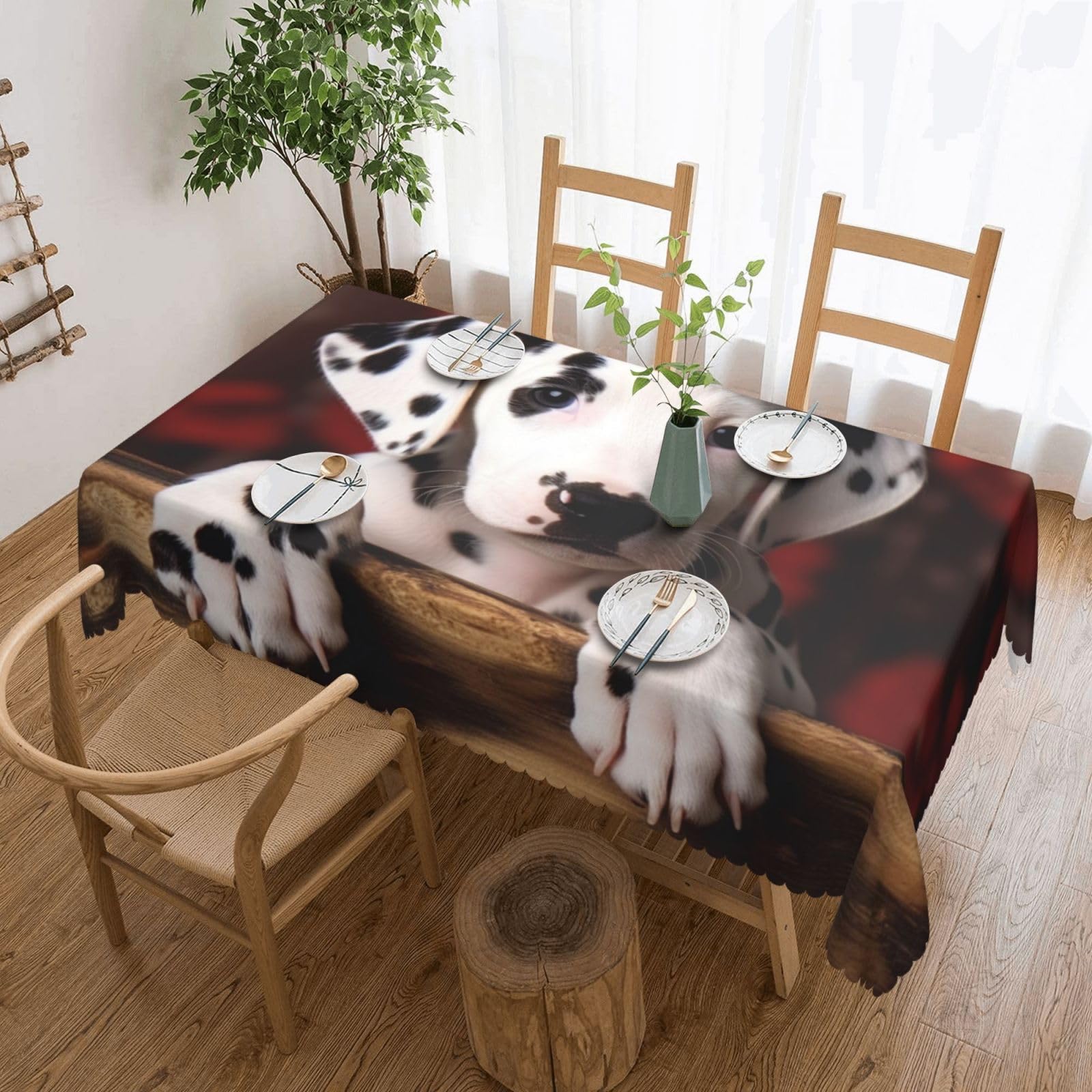 Fodpand Black Dalmatian Puppy Tablecloths For Rectangle Tables 72 X 54 Inches - Reusable And Washable Table Clothes Decorative Table Cover For Dining Tables, Buffet Parties, Wrinkle Resistant