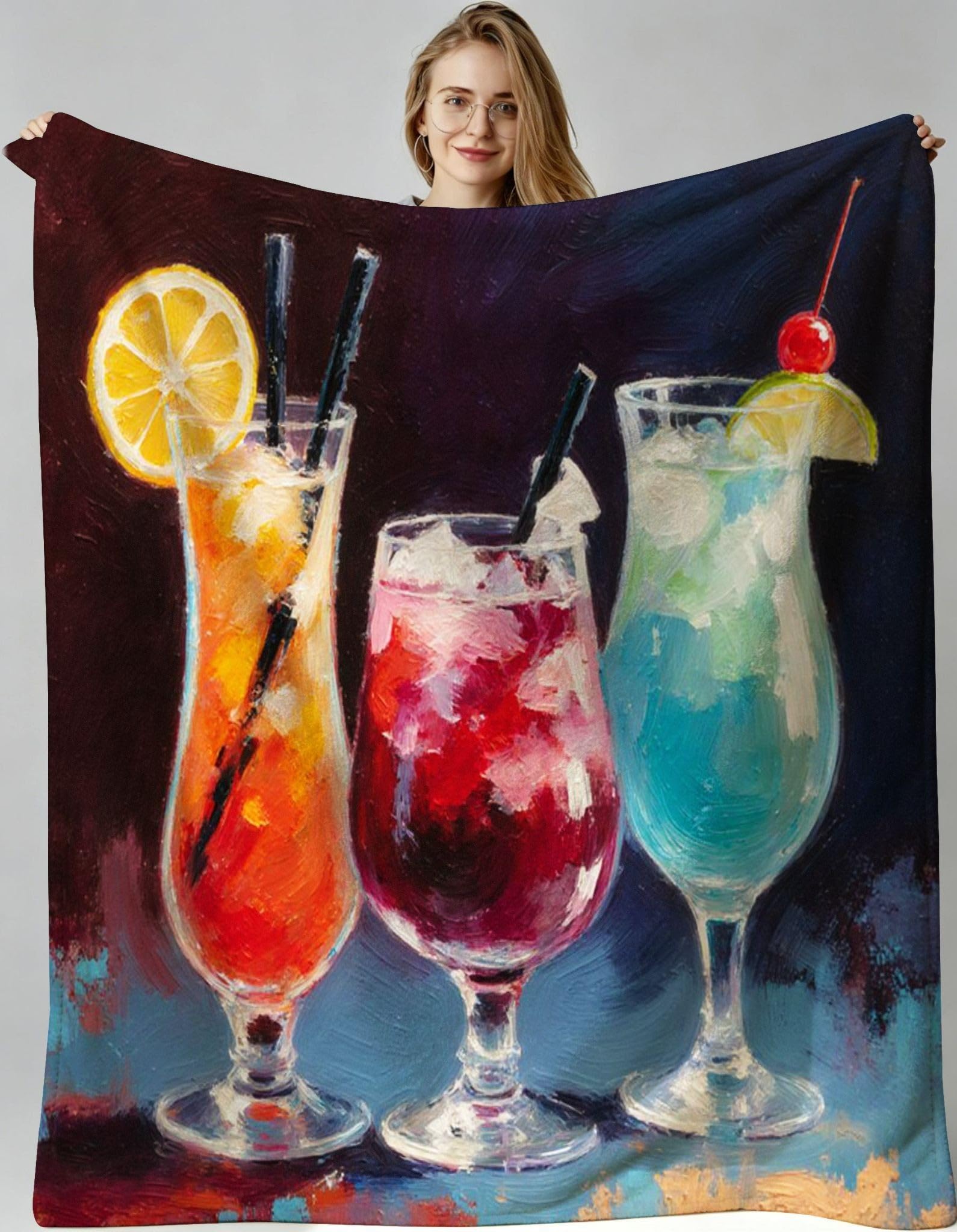 Couverture polaire cocktail coloré 240x260 cm pour grand lit et canapé de salon