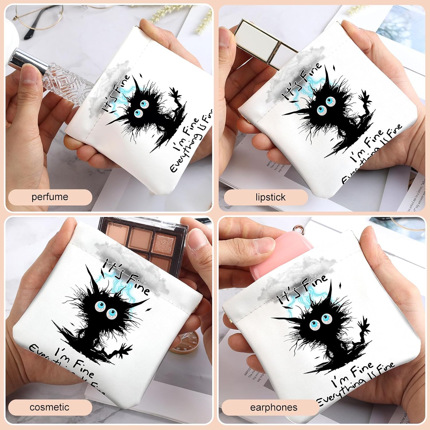2Pcs PU Leather Small Squeeze Coin Purse Pouch Mini coin Bag Unique And Cute Wallet Cosmetic Bags Change Bag For Women Girls Men Cat struck by lightning image 4