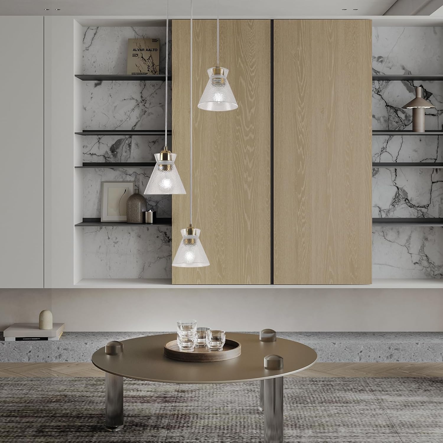 Gold Kitchen Island Pendant Light, 3-Light Farmhouse Chandelier with Seeded Glass Shades, Adjustable Hanging Light for Dining Room,Bedroom