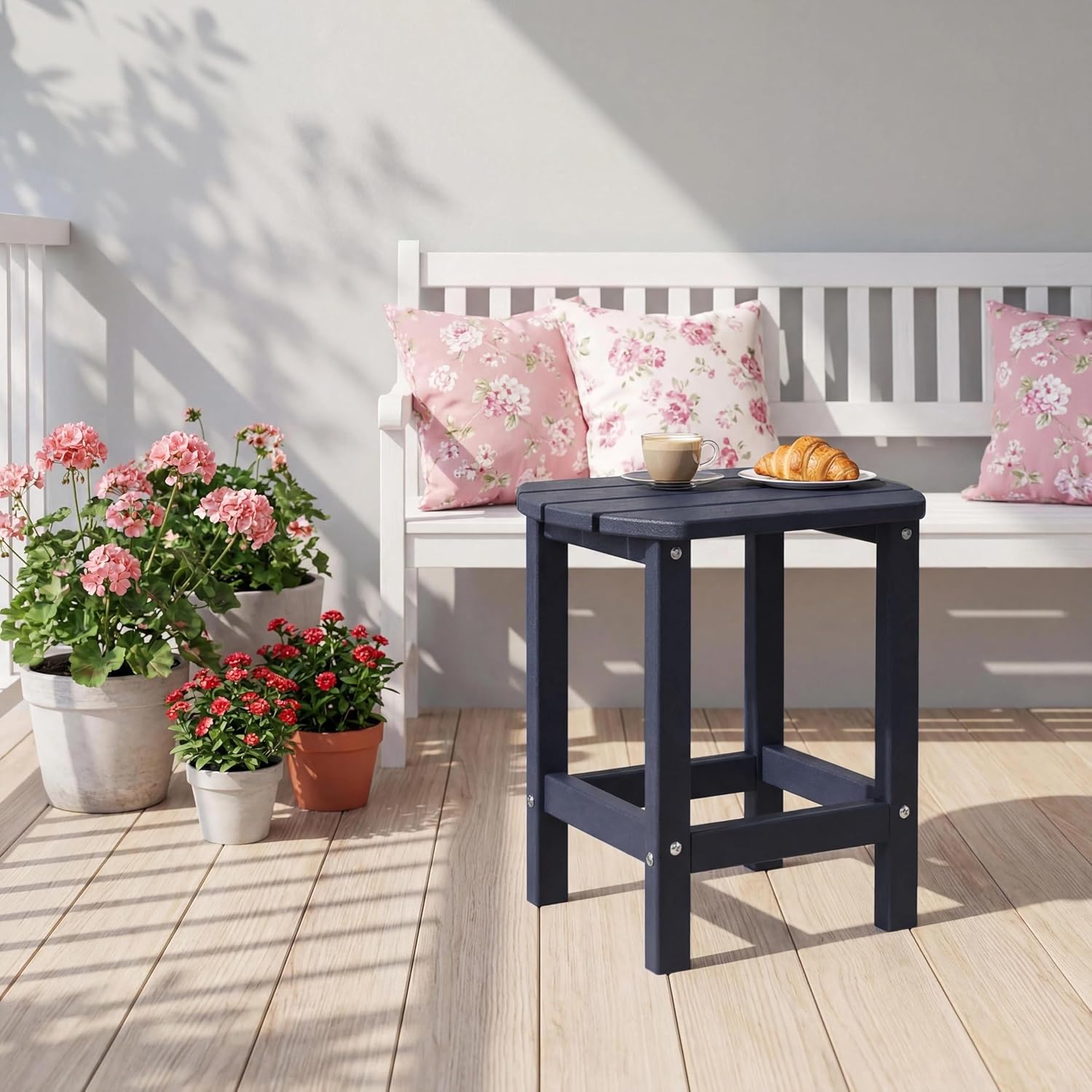 AMILY HDPE Outdoor Side Table, Weather Resistant Patio End Table, Heavy Duty Adirondack Side Table for Garden, Balcony, Poolside, Easy Assembly (Black)