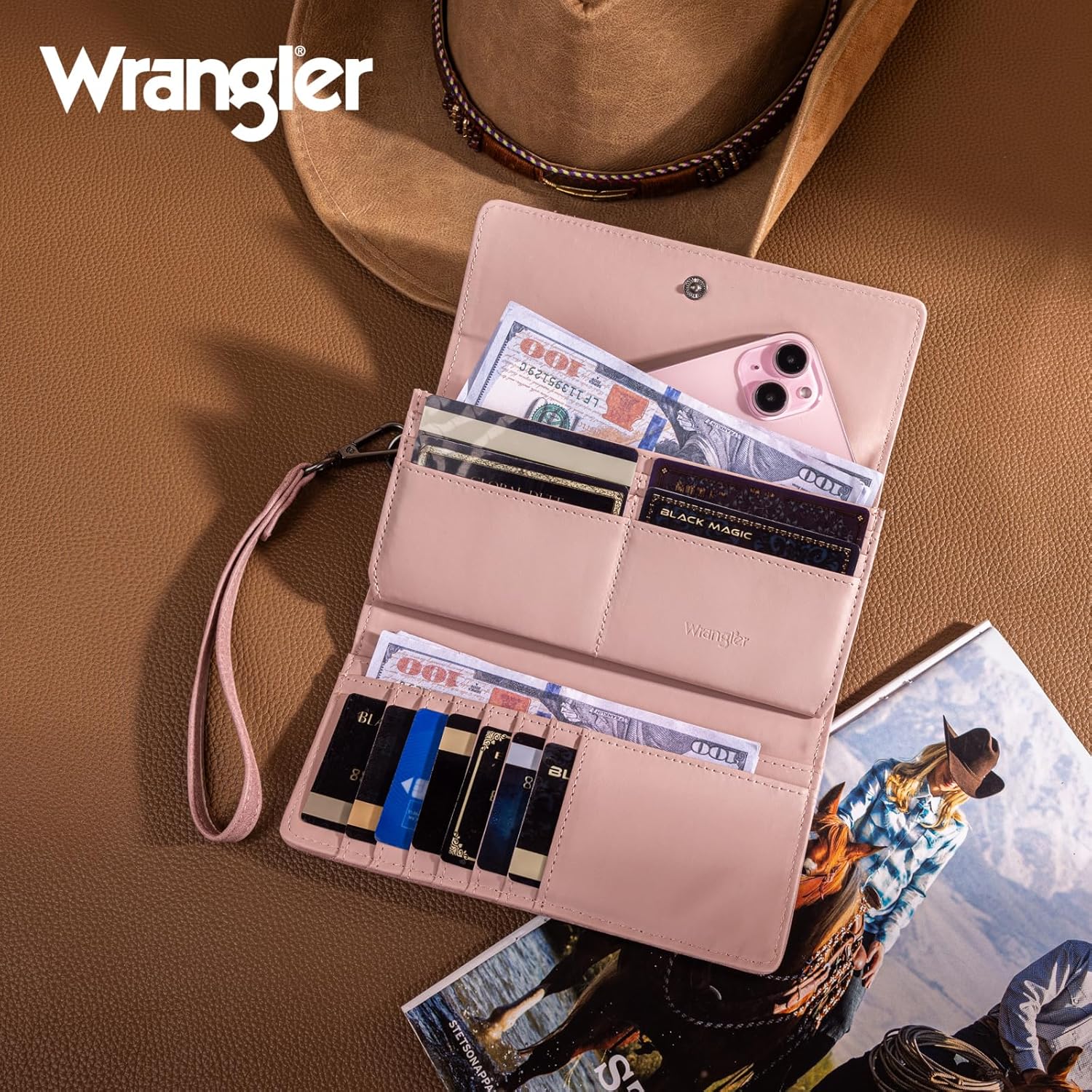 Montana West X Wrangler Western Wallets for Women Trifold Wristlet Wallets Large Capacity Women Clutch Wallet with Coin Purse - Image 2