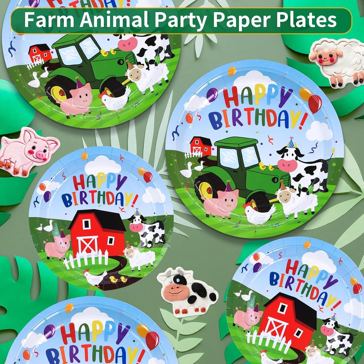 DYLIVeS Farm Animals Party Paper Plates, 100 Pack Disposable Paper Dinner Plates Dessert Plates Cow Animals Party Plates Farm House Theme Birthday Party Decorations Barnyard Baby Shower Party Supplies - Image 3