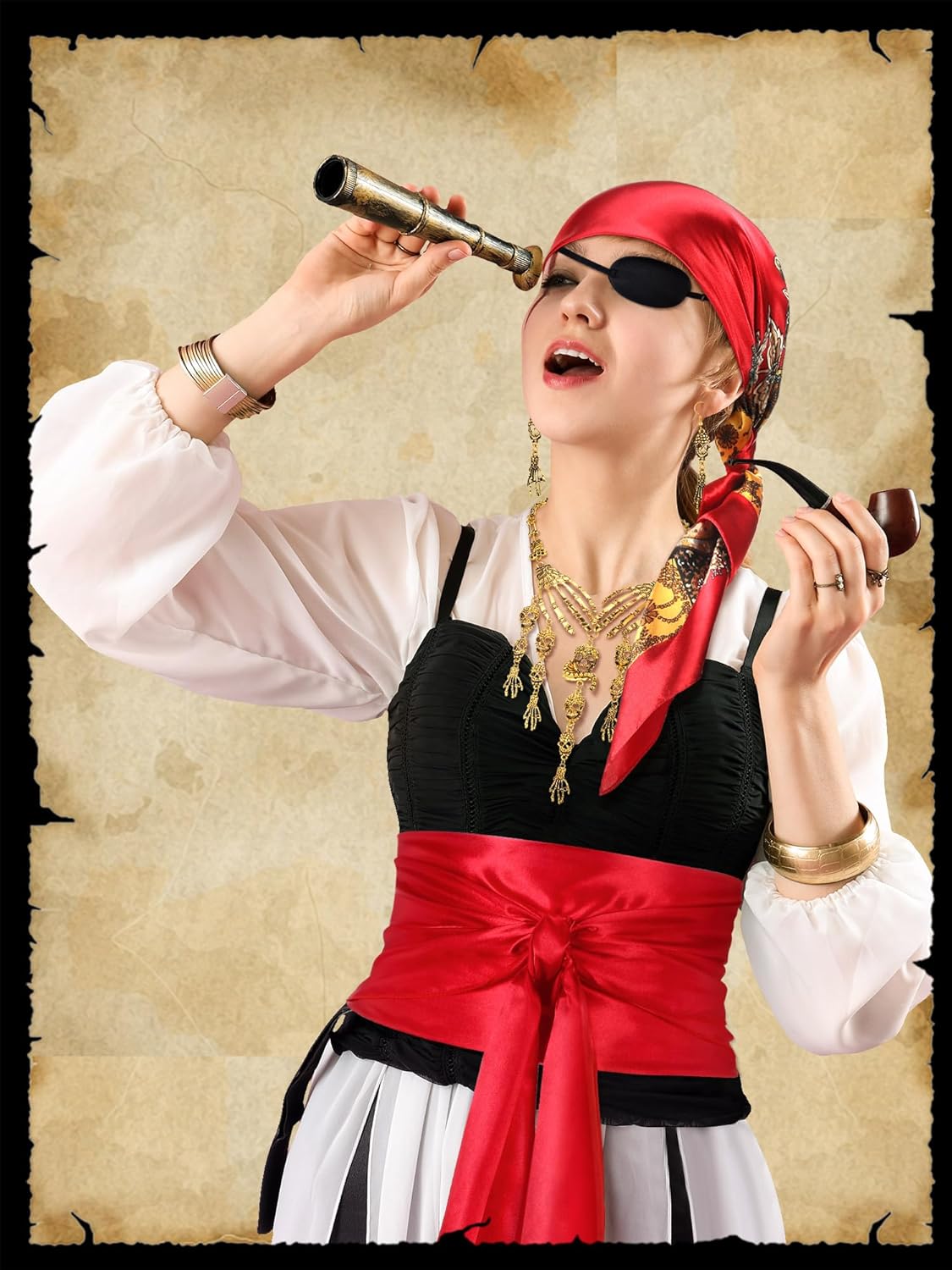 25 Pcs Women Pirate Costume Accessories Pirate Head Scarf Belt Necklace Hair Jewelry for Braids Eye Mask Pantyhose - Image 2