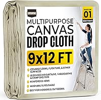 UTOPIAHOME 9x12 ft Washable Reusable Canvas Drop Cloth for Painting - Highly Absorbent Floor & Furniture Protection Indoor/Outdoor