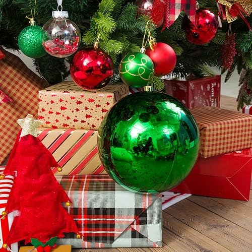 Miniatura 9 de XmasExp Adornos de bola de Navidad, color verde, gigantes, de plástico, inastillables, decorativos, colgantes, bola de mercurio, adornos