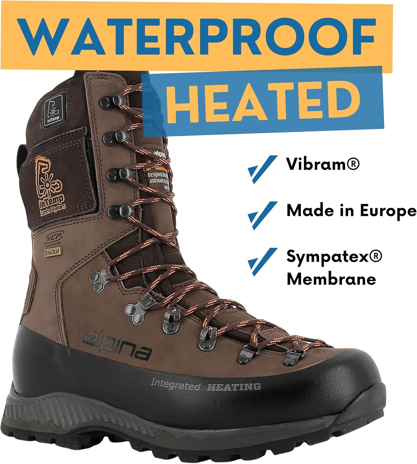 Alpina HUNTER Electric Heated Boots – Waterproof Hunting Hiking Shoes with Breathable Membrane, Slip Resistant Sole, Adjustable Heating System, Durable Leather and All Weather Footwear, Made in Europe