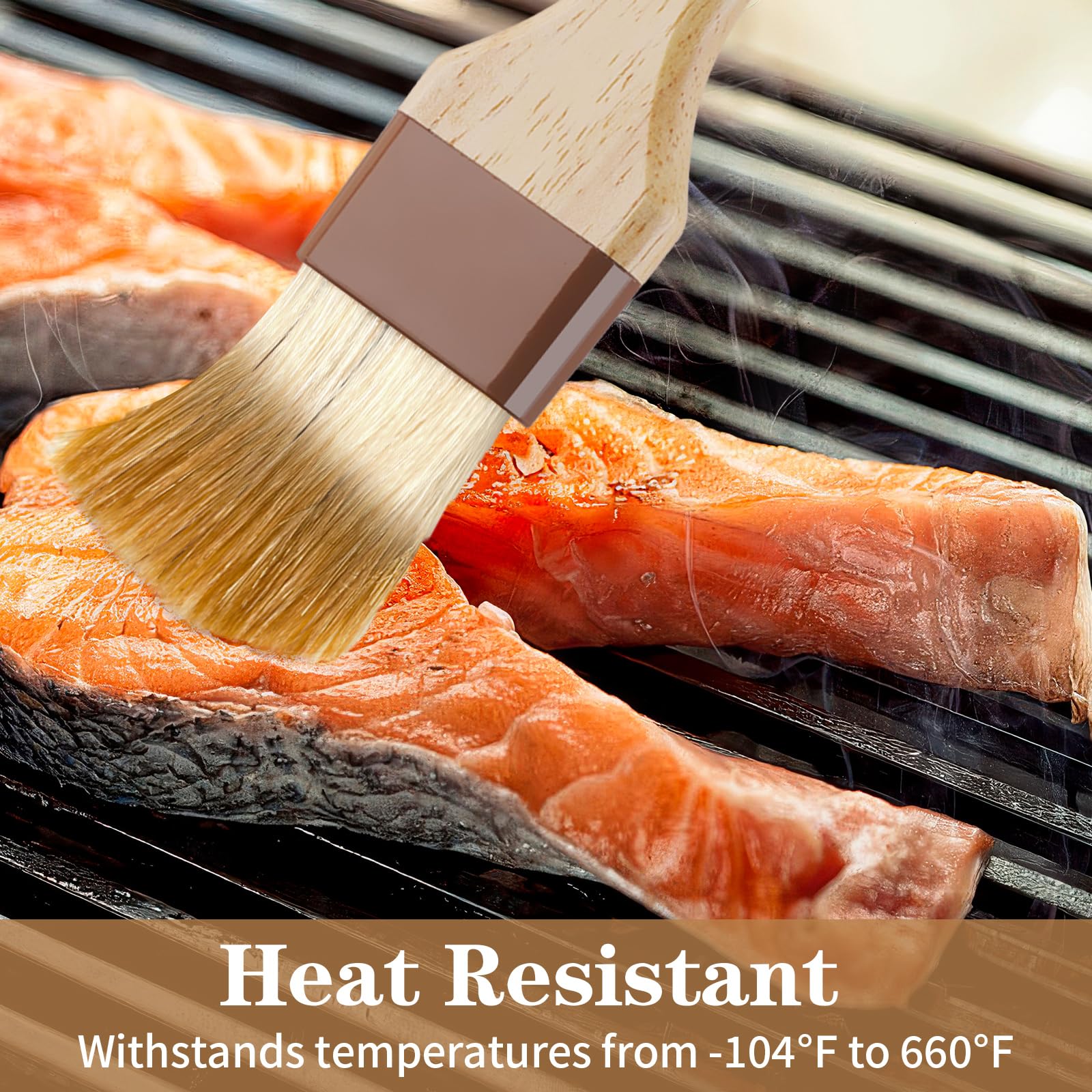 Backpinsel mit Naturborsten, Buchenholzgriff, Grill- und Grillpinsel zum Kochen, Butter, Öl, Marinade, Grillen und Backen, Küchenpinsel (3,8 cm und 5,1 cm), 2 Stück