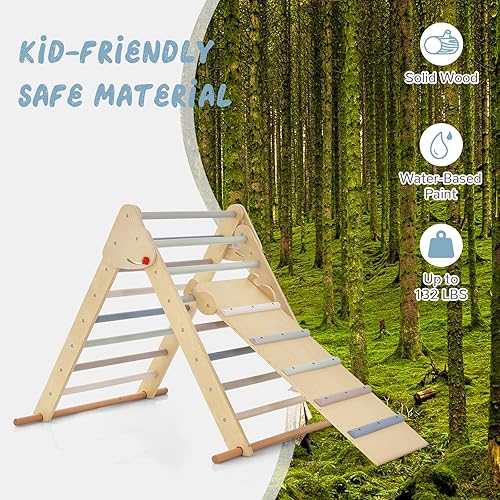 Vista 50 de OLAKIDS Pikler - Juego de triángulos 2 en 1, juguetes de escalada para niños pequeños, plegable de madera Montessori Baby Jungle Gym con rampa