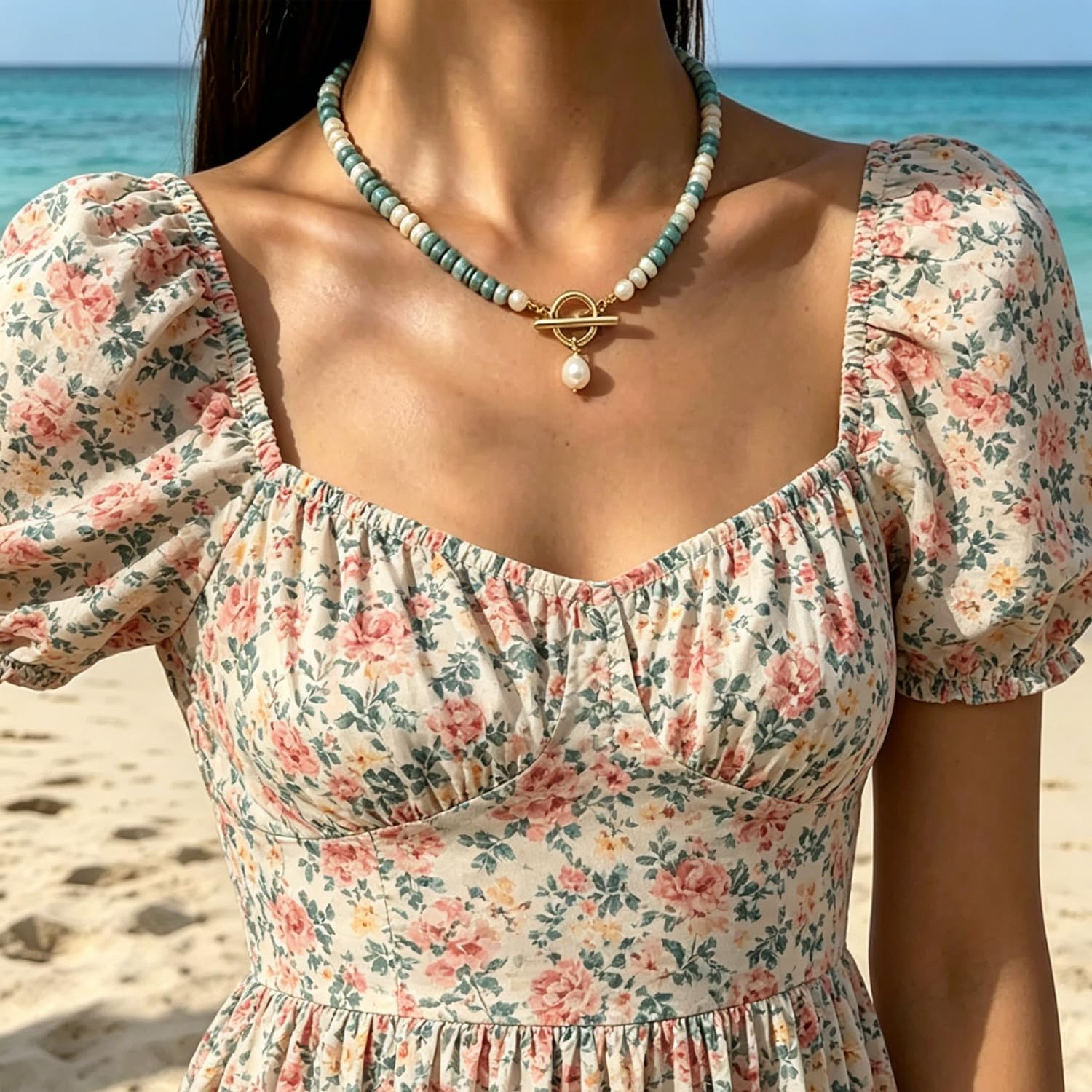 Gemstones & Pearls Necklace for Bohemian Style Lovers & Gift Shoppers – Delicate Pearl Pendant with Gold Plated Clasp – Versatile for Daily Wear, Beach Trips & Layering – Thoughtful Birthday Gift