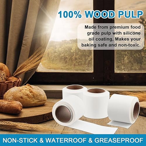 Miniatura 10 de P&P CHEF - Rollo de papel pergamino para hornear, paquete de 2, 1.85 pulgadas x 111.5 pies, revestimiento lateral blanco antiadherente para