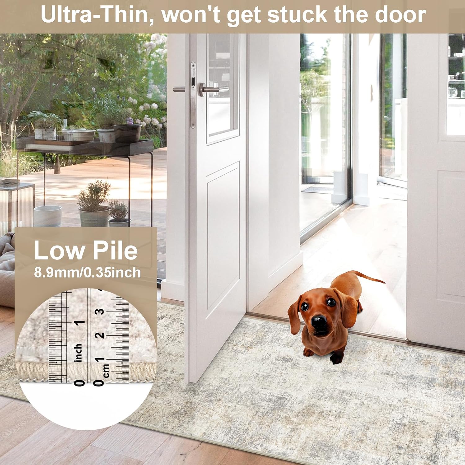 Capslpad 2x8 Modern Abstract Washable Runner Rug, Light Beige Non-Slip Runners for Hallways, Low Pile Kitchen Runner Rug, Ultra Soft Print Distressed Faux Wool Rug for Entryway, Bedroom, Laundry