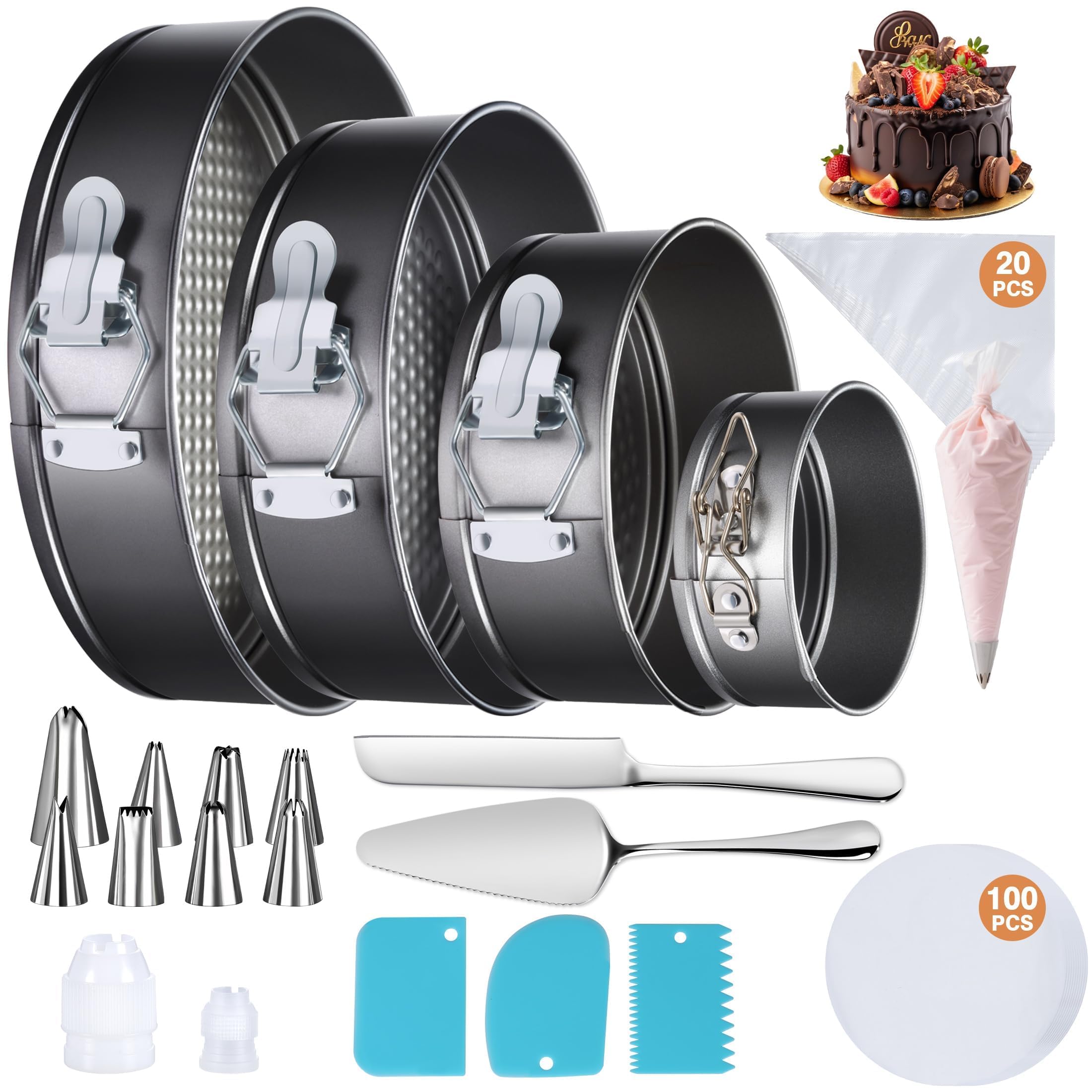 139PCS Springform Cake Pan Set - 4 Non-stick Cheesecake Pans(4/7/9/10-Inch) + Ca...