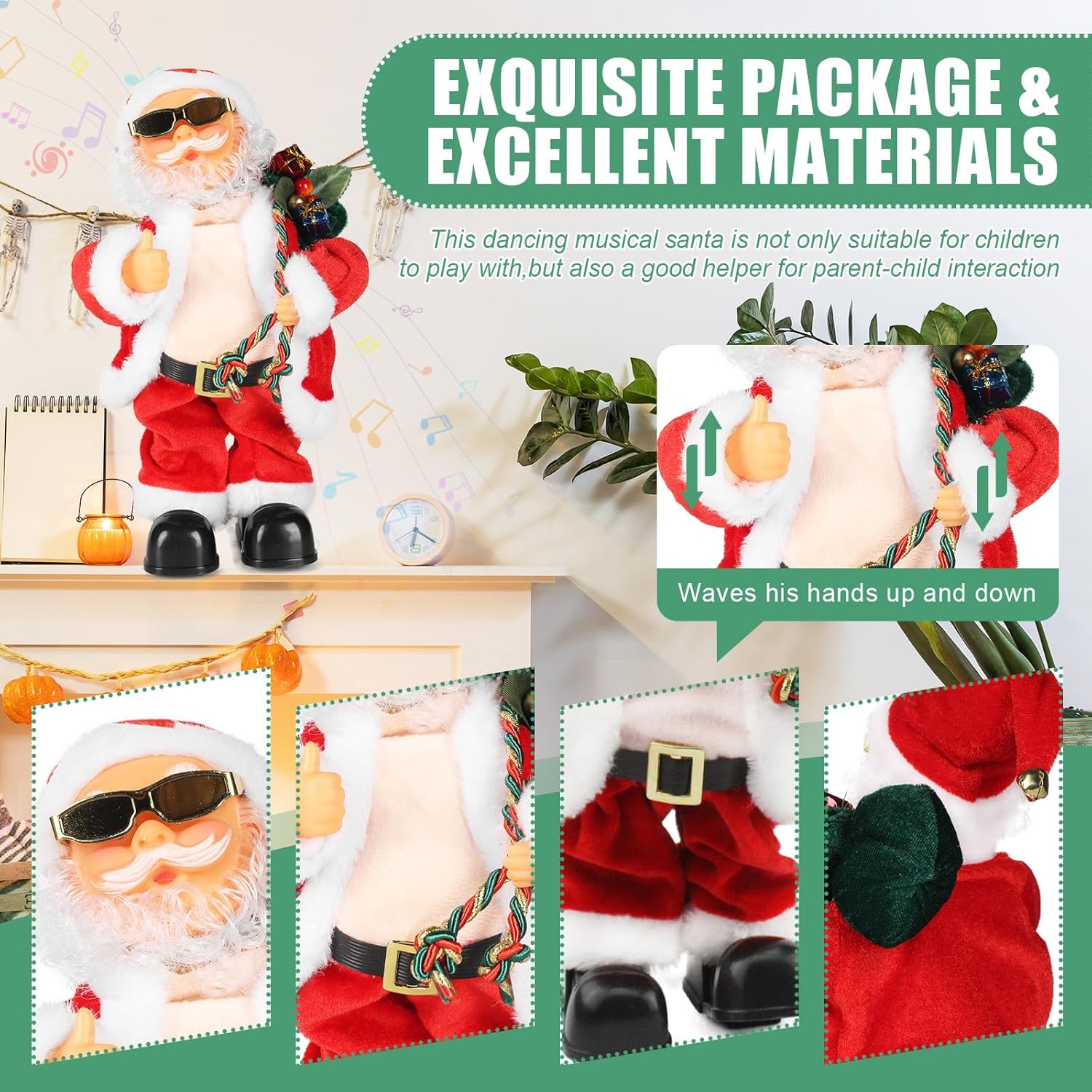 SdeNow Animated Santa Claus Singing Dancing Stuffed Christmas Toys Shaking Belly Christmas Musical Stuffed Animals Plush Electric Santa Dolls for Kids - Image 4