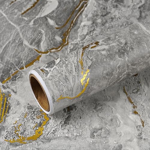 VEELIKE Papel adhesivo de mármol gris dorado mate para encimeras, papel tapiz de mármol líquido impermeable, para despegar y pegar encimeras para