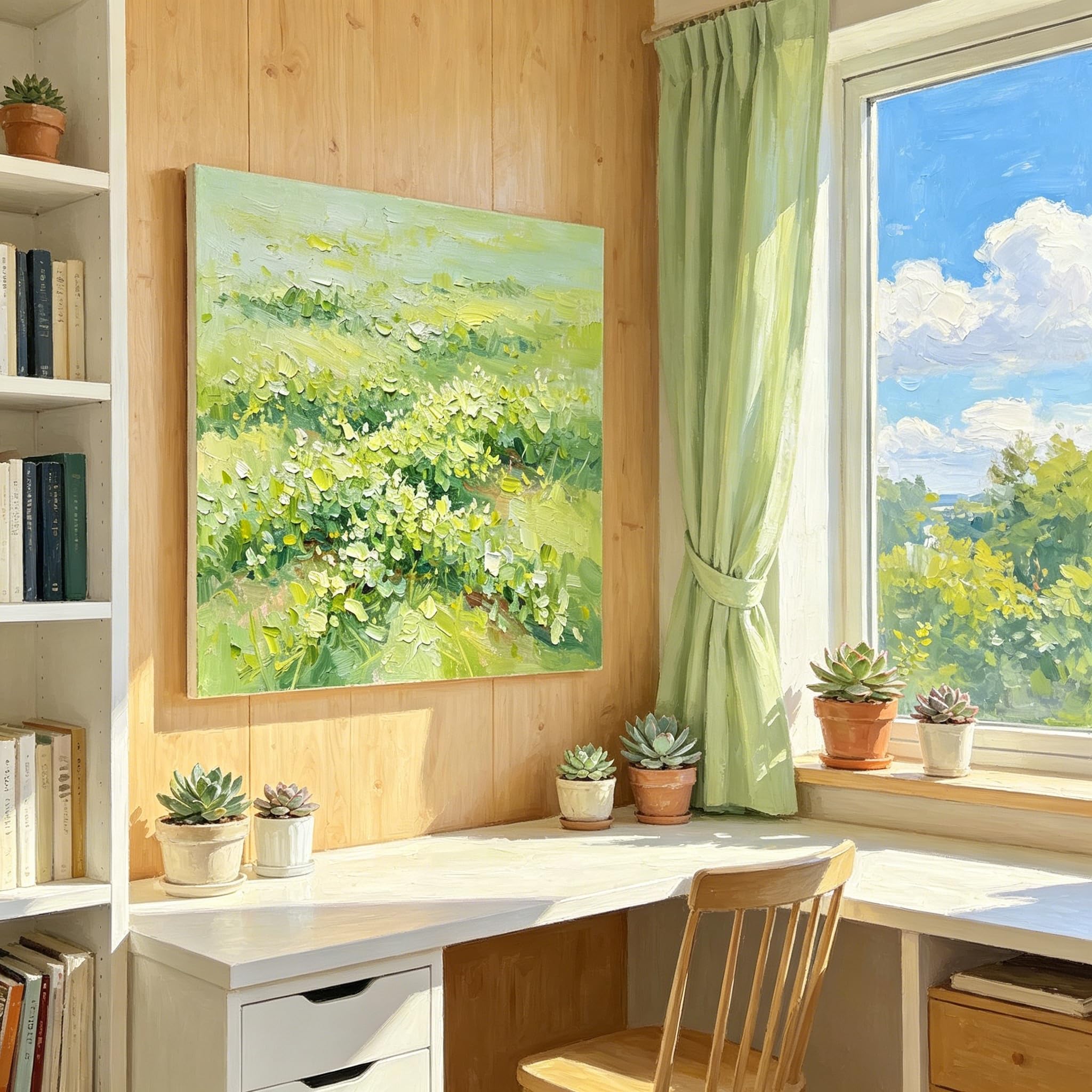 Cuadro De Pared Grande En Lienzo para Sala De Estar Pintado A Mano con Técnica Impasto Paisaje De Pradera Primaveral Pintura Al Óleo Decoración De Pared Estilo Granja Boho para Dormitorio Casa De