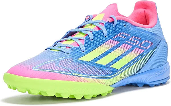 adidas, Unisex, F50 League Turf Soccer Cleats, Blue Fusion/Lucid Lemon/Lucid Pink, Mens 7.5, Womens 8.5, Medium