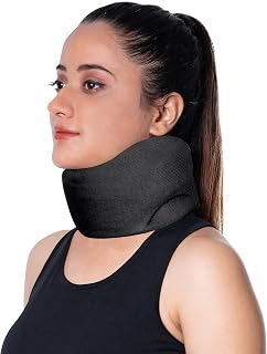 Wonder Care Neck Brace for Sleeping Cervical Collar Relief Neck Pain and Neck Support Soft Foam Wraps Relief of Cervical Spine Pressure for Women & Men (Black, Large, 3.5" Depth)